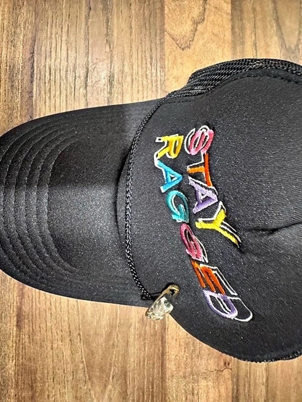 Embroidered Trucker Hat in Black Like New